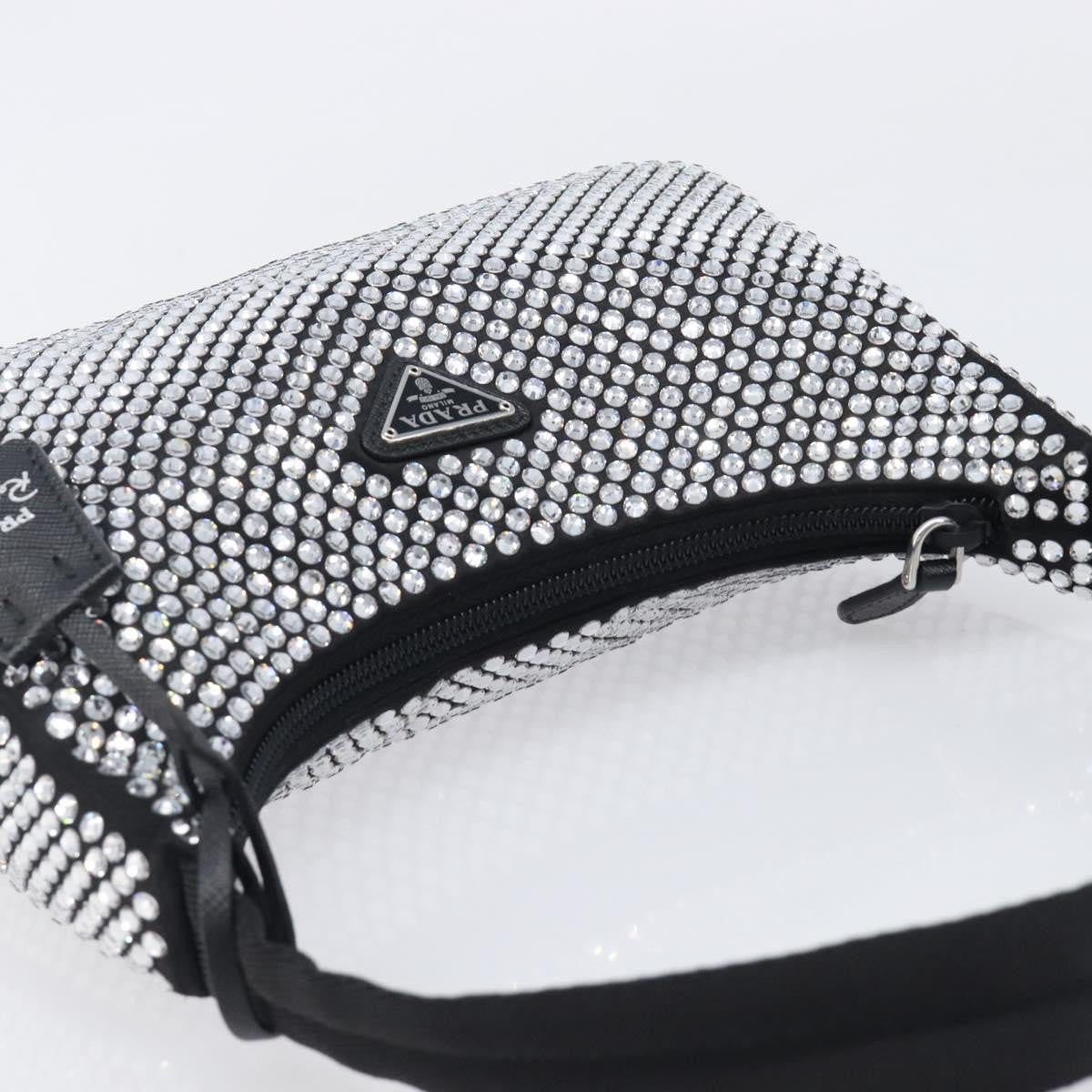 Prada Re-Edition 2000 Hobo Crystal Embellished Satin, Silver, Silk, Shoulder Bag