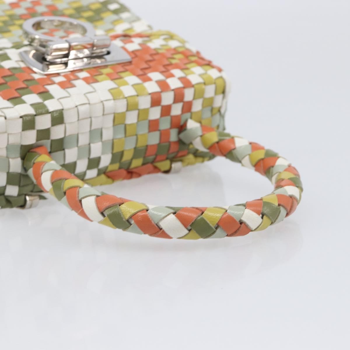Salvatore Ferragamo Gancini Top Handle Woven Leather, Multicolour, Leather, Handbag