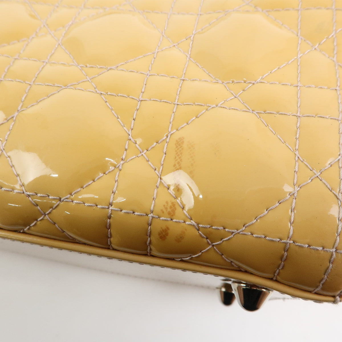 Christian Dior Vintage Lady Dior Cannage Quilt Patent, Yellow, Patent Leather, Handbag