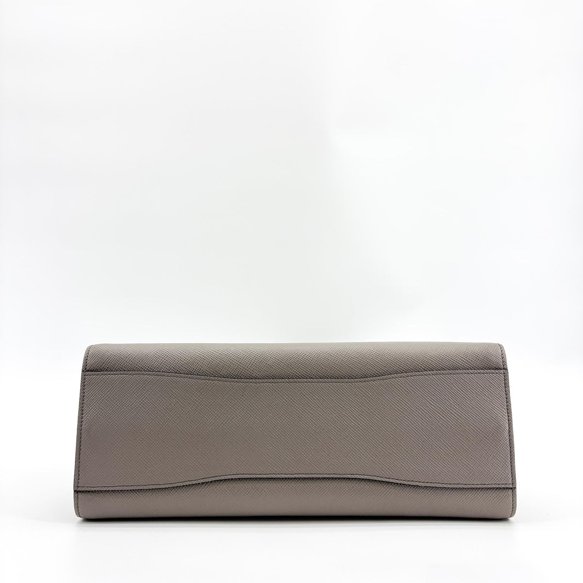 Prada Side Pleat Saffiano Leather, Gray, Leather, Tote Bag