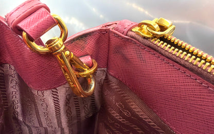 Prada Double Zip Lux Convertible Saffiano Leather, Pink, Leather, Tote Bag