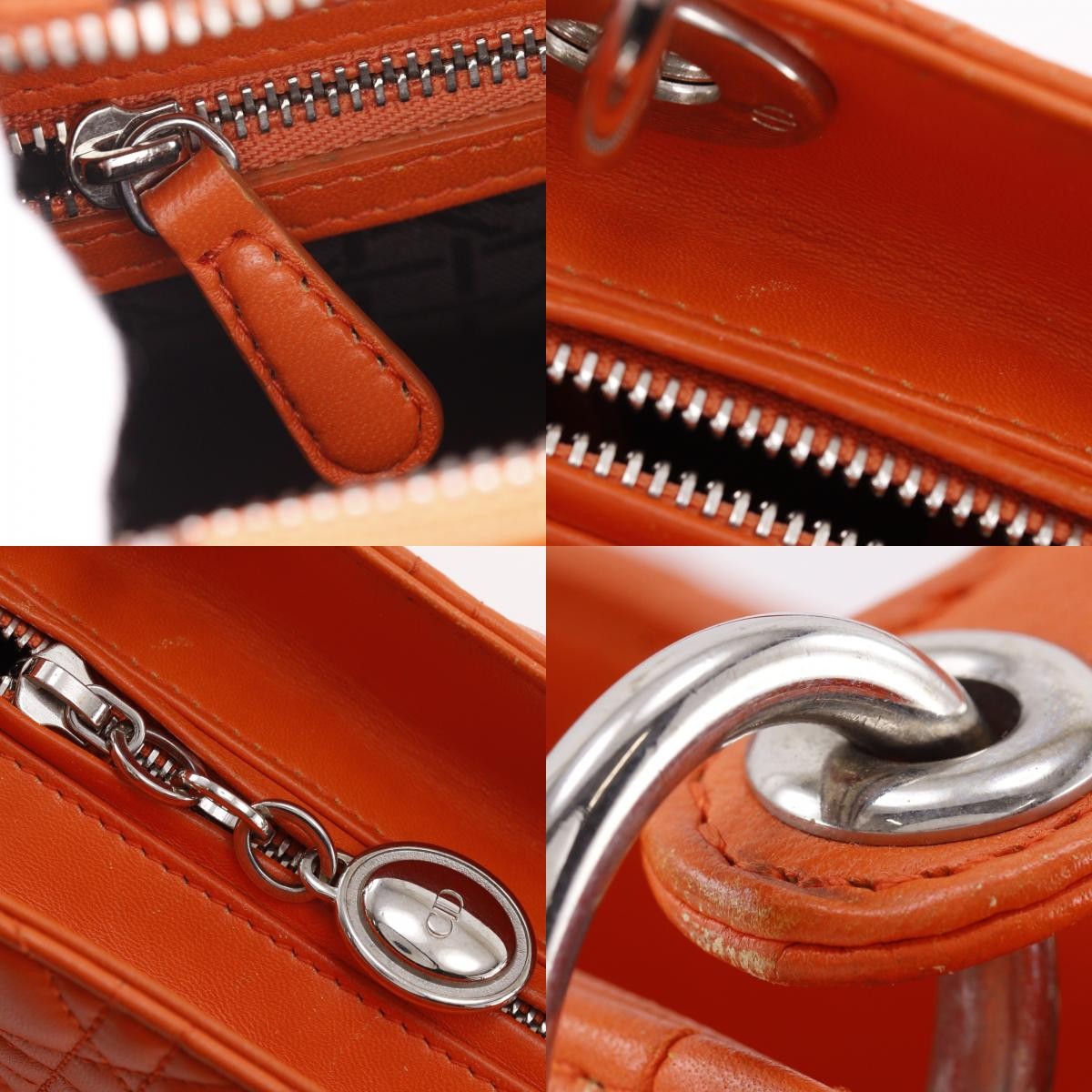 Christian Dior Lady Dior Cannage, Orange, Leather, Handbag