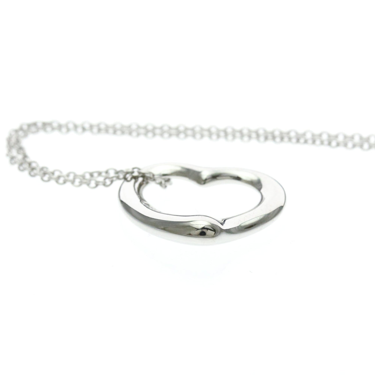Tiffany & Co. Elsa Peretti Open Heart 5 Diamonds Pendant Platinum and Diamonds, Silver, Platinum, Necklace