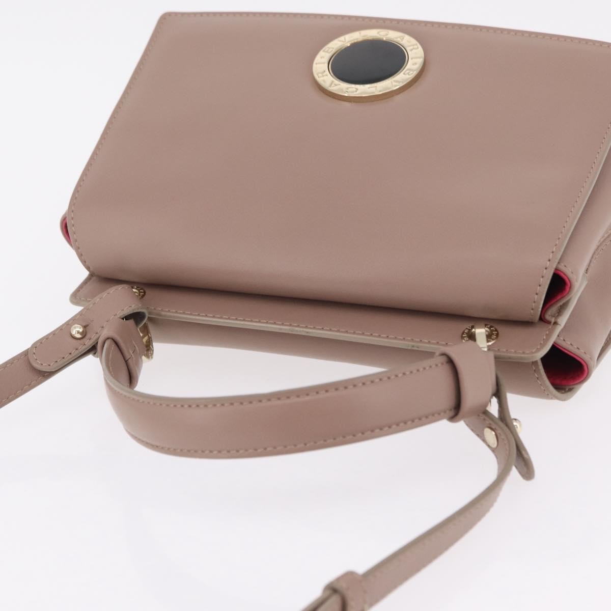 Bvlgari Signature Top Handle Leather, Beige, Leather, Handbag
