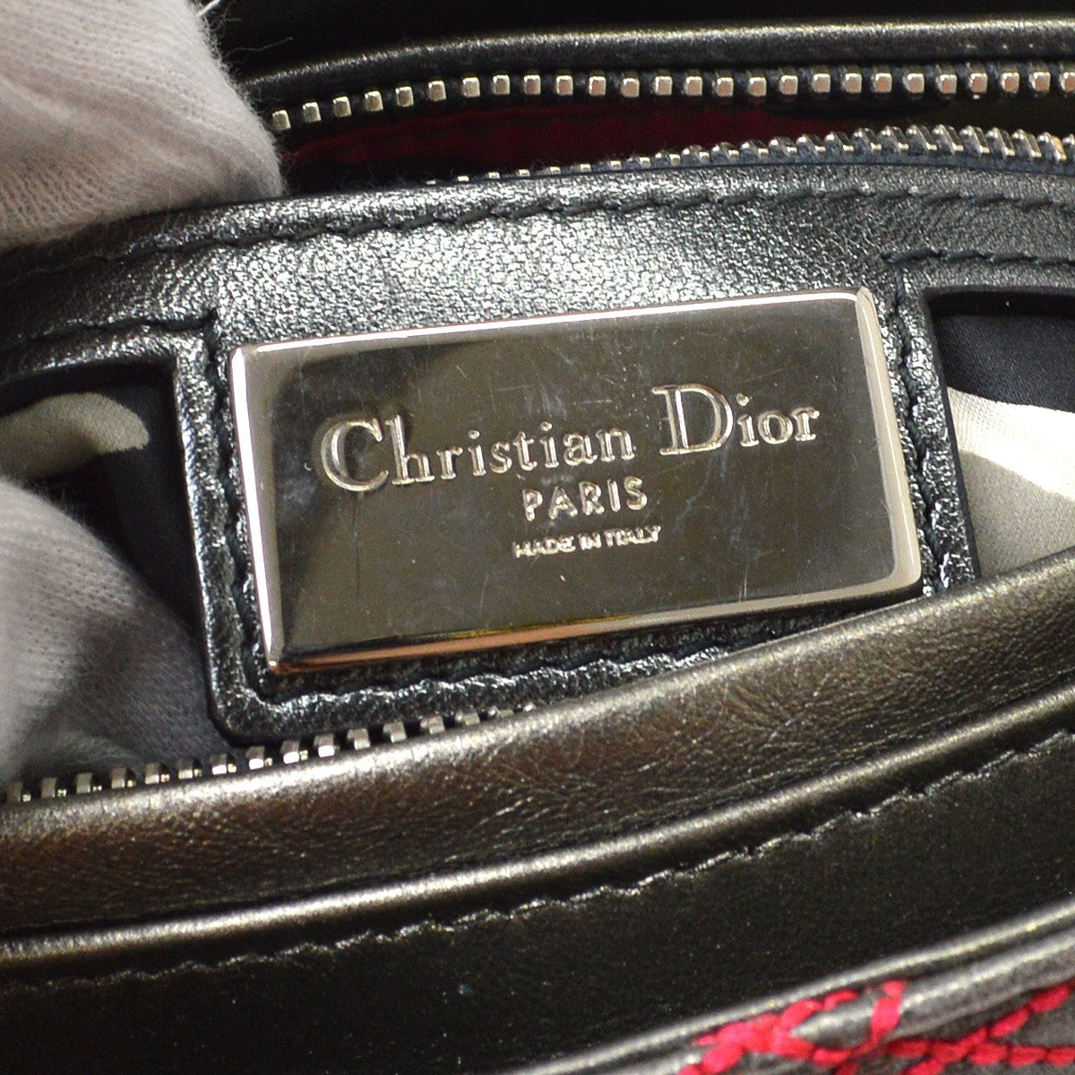 Christian Dior Lady Dior Cannage Stitch Patent, Gray, Leather, Handbag