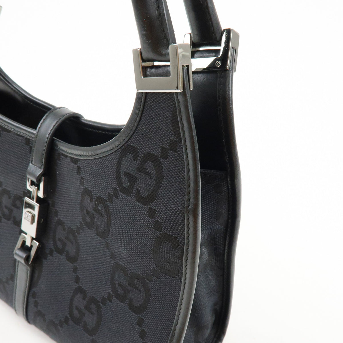 Gucci Piston Jackie O Hobo Leather, Black, Canvas, Handbag