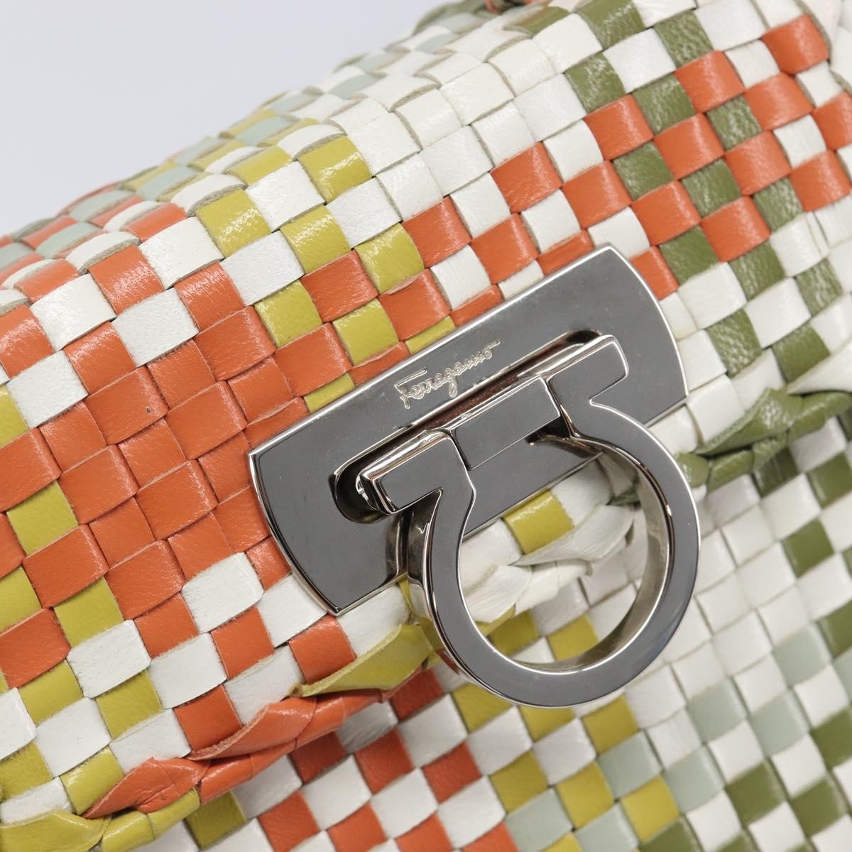 Salvatore Ferragamo Gancini Top Handle Woven Leather, Multicolour, Leather, Handbag