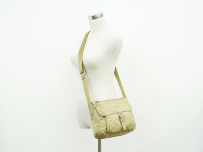 Prada Buckle Messenger Tessuto, Beige, Nylon, Shoulder Bag