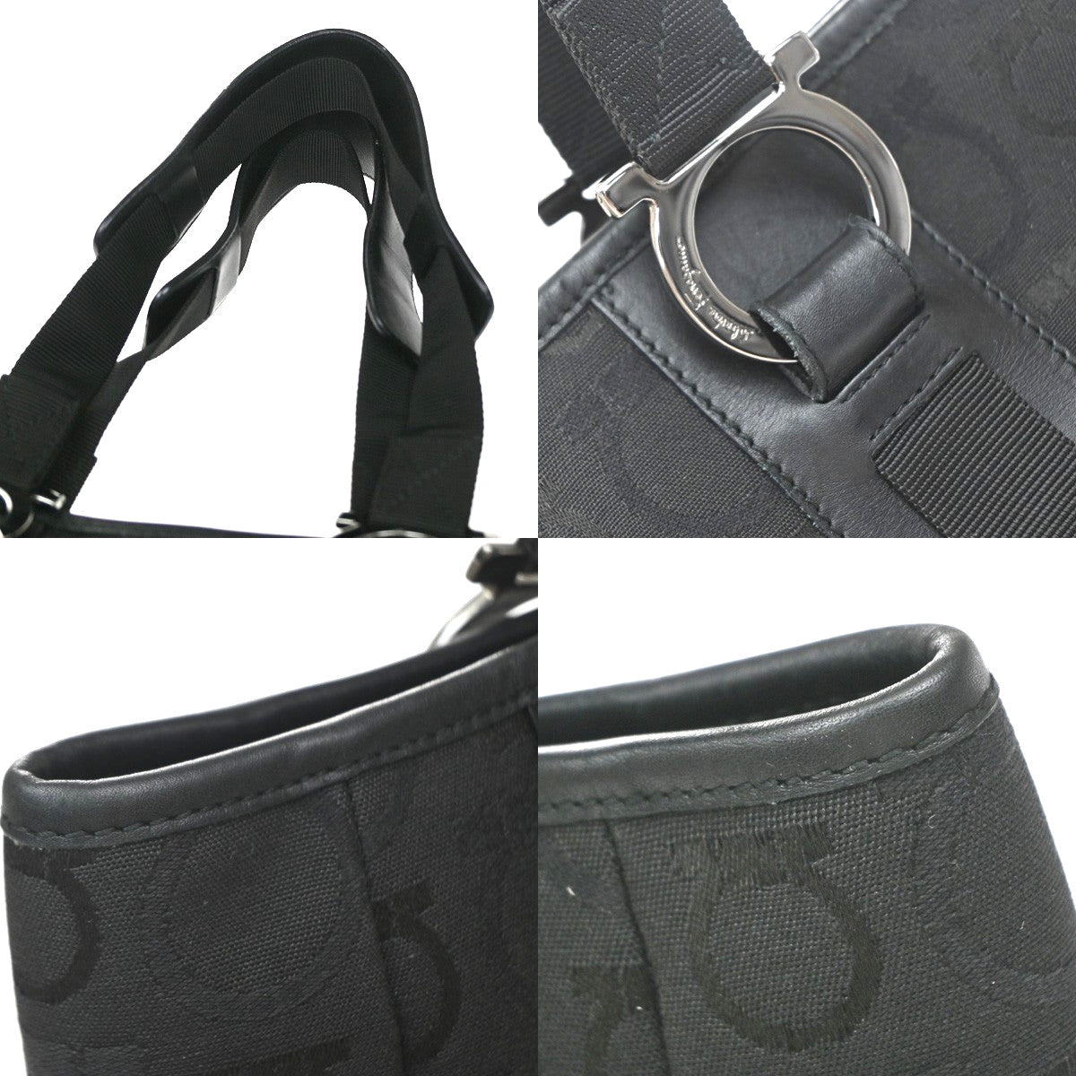 Salvatore Ferragamo Gancini Tote Canvas, Black, Canvas, Tote Bag