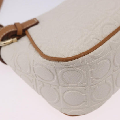 Salvatore Ferragamo Gancini Canvas and Leather, White, Canvas, Clutch