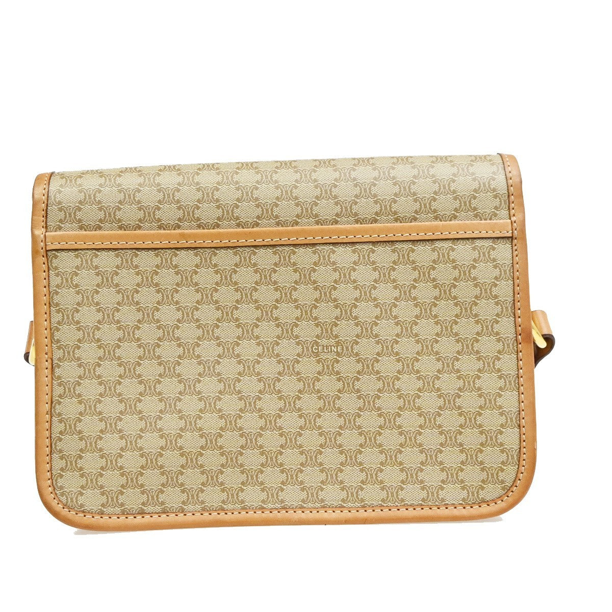 Celine Vintage Macadam Circle Logo Canvas and Leather, Beige, PVC, Shoulder Bag