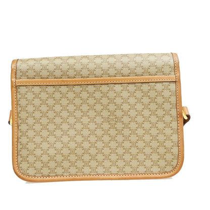 Celine Vintage Macadam Circle Logo Canvas and Leather, Beige, PVC, Shoulder Bag