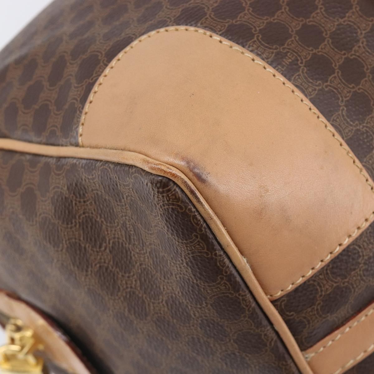 Celine Vintage Duffle Macadam Coated Canvas, Brown, PVC, Handbag
