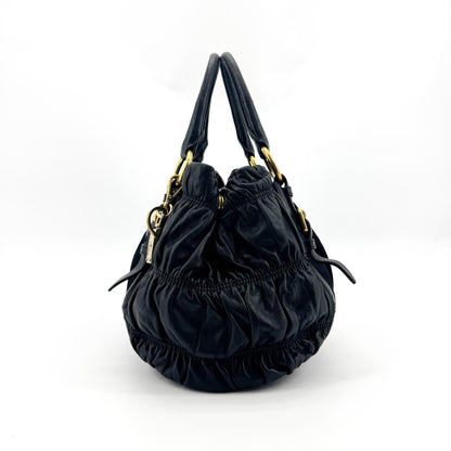 Prada Gaufre Convertible Satchel Leather and Tessuto, Black, Nylon, Handbag