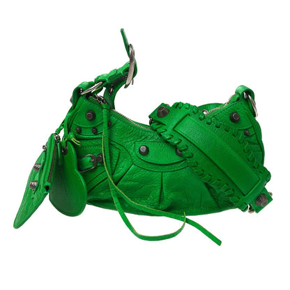 Balenciaga Le Cagole Giant Studs Leather, Green, Leather, Shoulder Bag