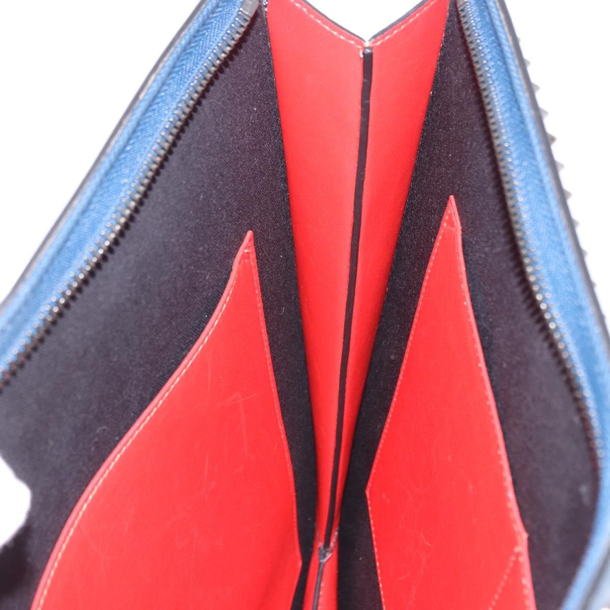 Christian Louboutin Trictrac Portfolio Leather and Spiked Leather, Blue, Leather, Handbag
