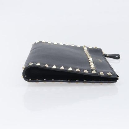 Valentino Garavani Rockstud Flat Wristlet Leather, Black, Leather, Clutch