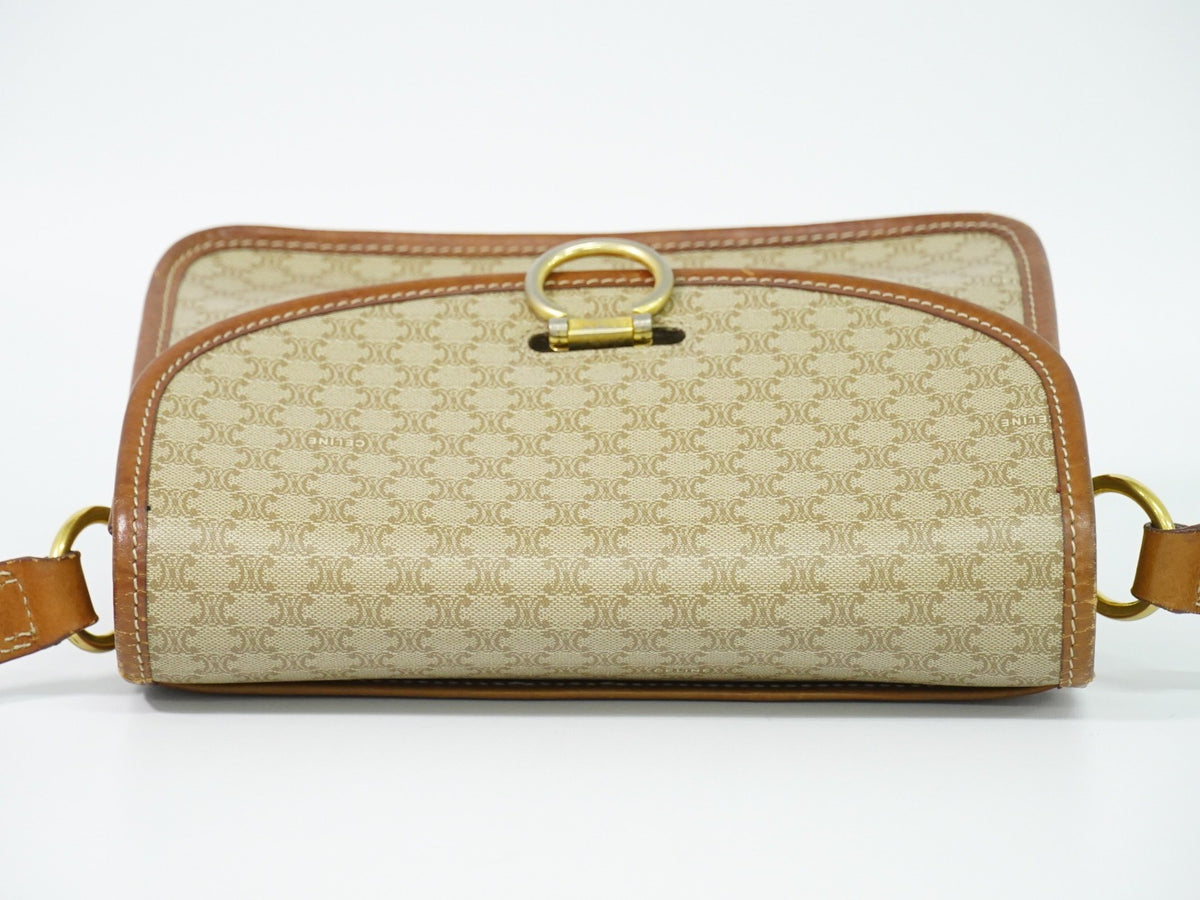 Celine Vintage Macadam Canvas and Leather, Beige, Canvas, Shoulder Bag