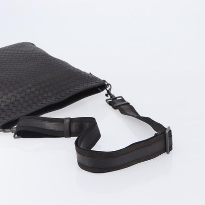 Bottega Veneta Flat Messenger Intrecciato Nappa, Black, Leather, Handbag