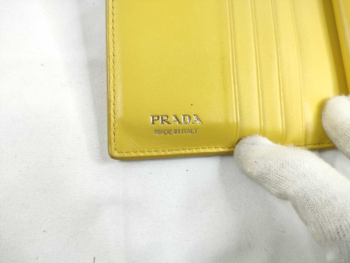 Prada Saffiano bifold Leather, Yellow, Leather, Wallet