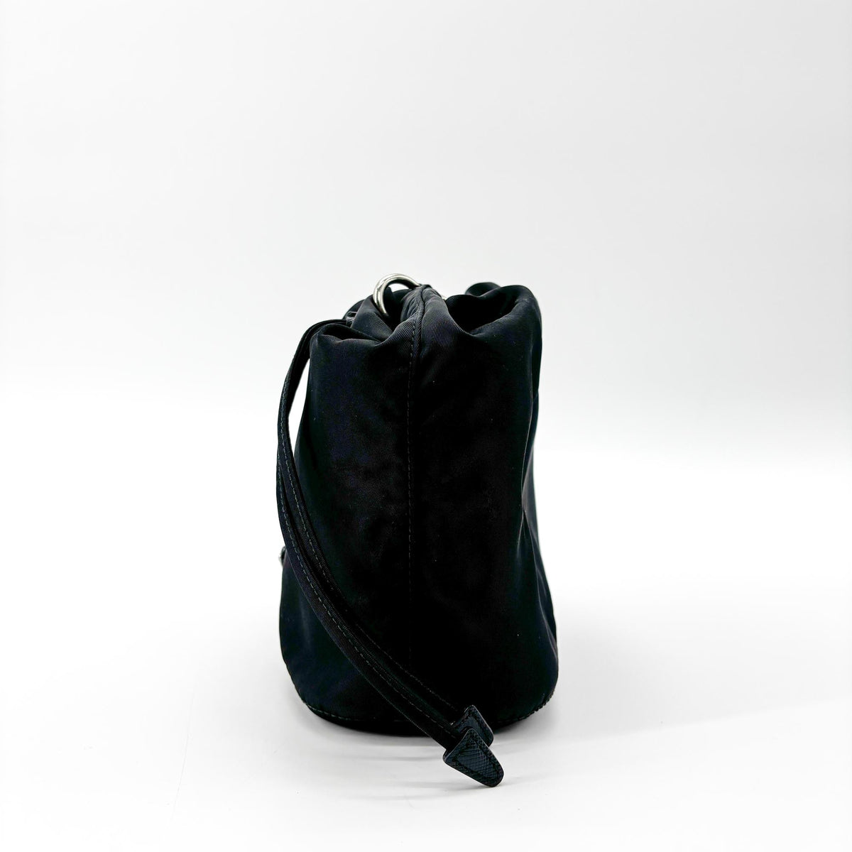 Prada Vela Drawstring Bucket Tessuto, Black, Nylon, Clutch