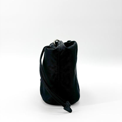 Prada Vela Drawstring Bucket Tessuto, Black, Nylon, Clutch