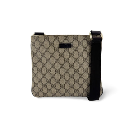 Gucci Zip Top Messenger GG Canvas with Leather, Black, Canvas, Shoulder Bag