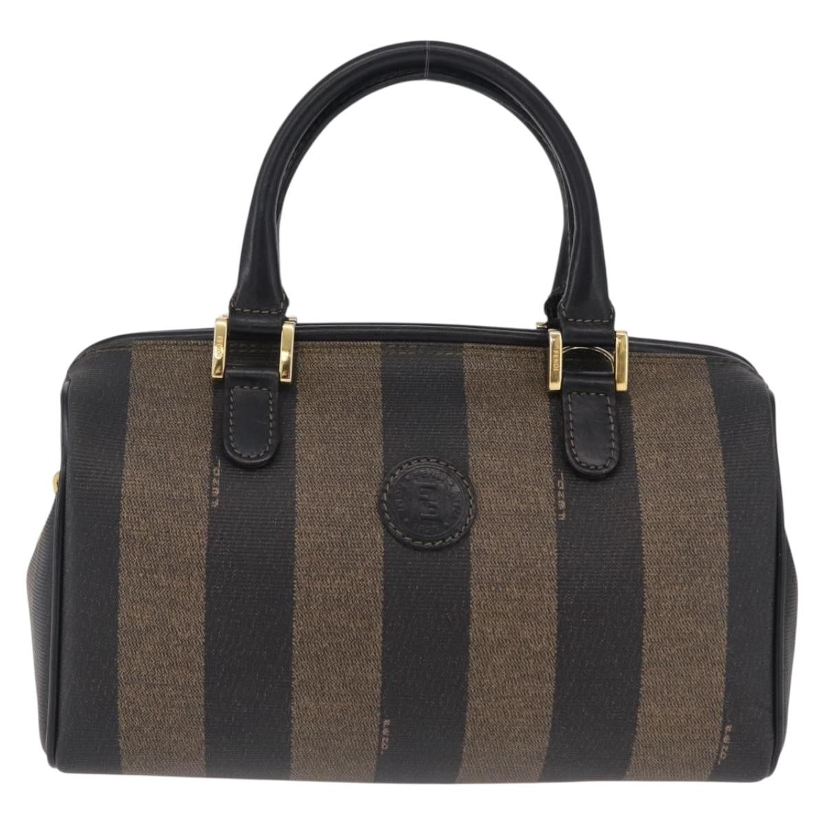 Fendi Vintage Pequin Boston Coated Canvas, Brown, Canvas, Handbag