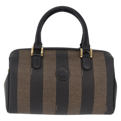 Fendi Vintage Pequin Boston Coated Canvas, Brown, Canvas, Handbag