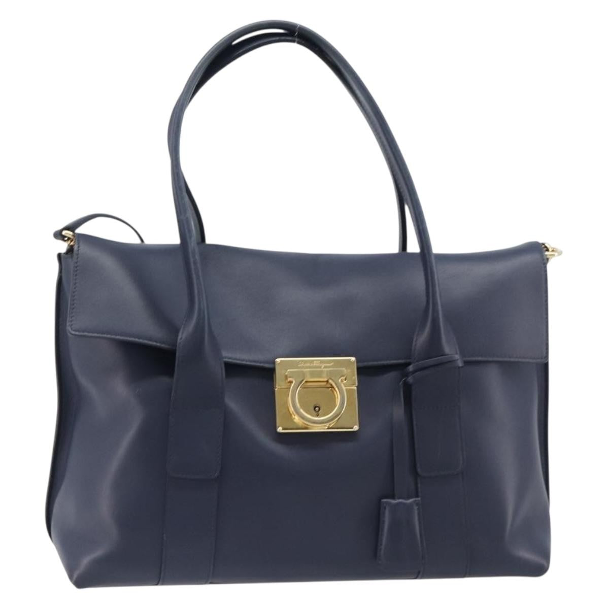 Salvatore Ferragamo Vintage Gancini Top Handle Leather, Navy, Leather, Handbag