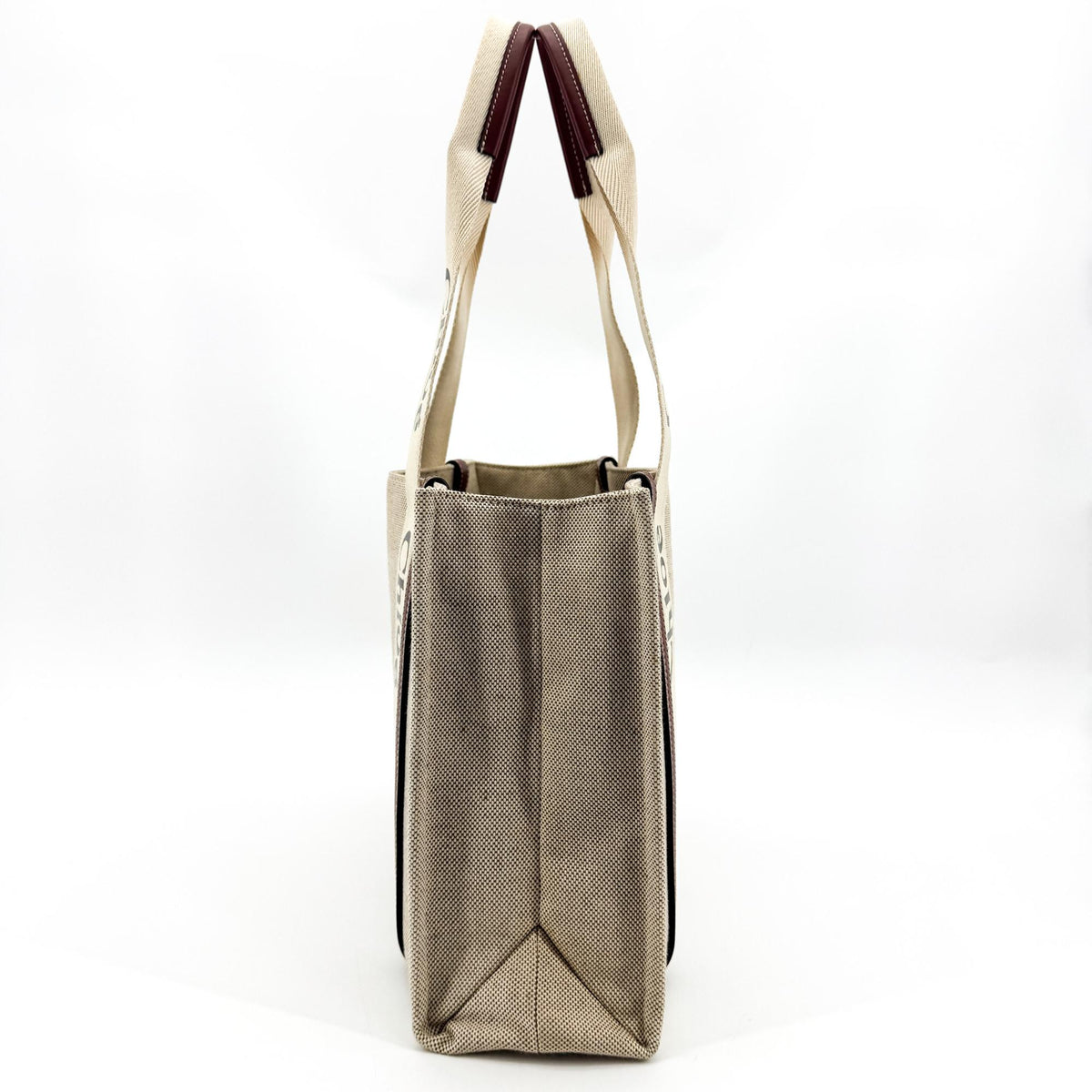 Chloe Woody Tote Canvas with Leather, Beige, Canvas, Handbag
