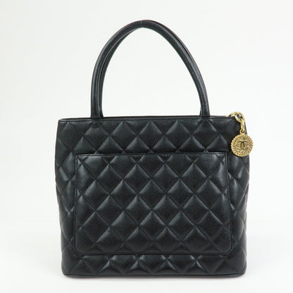 Chanel Medallion Quilted Caviar, Black, Leather, Tote Bag