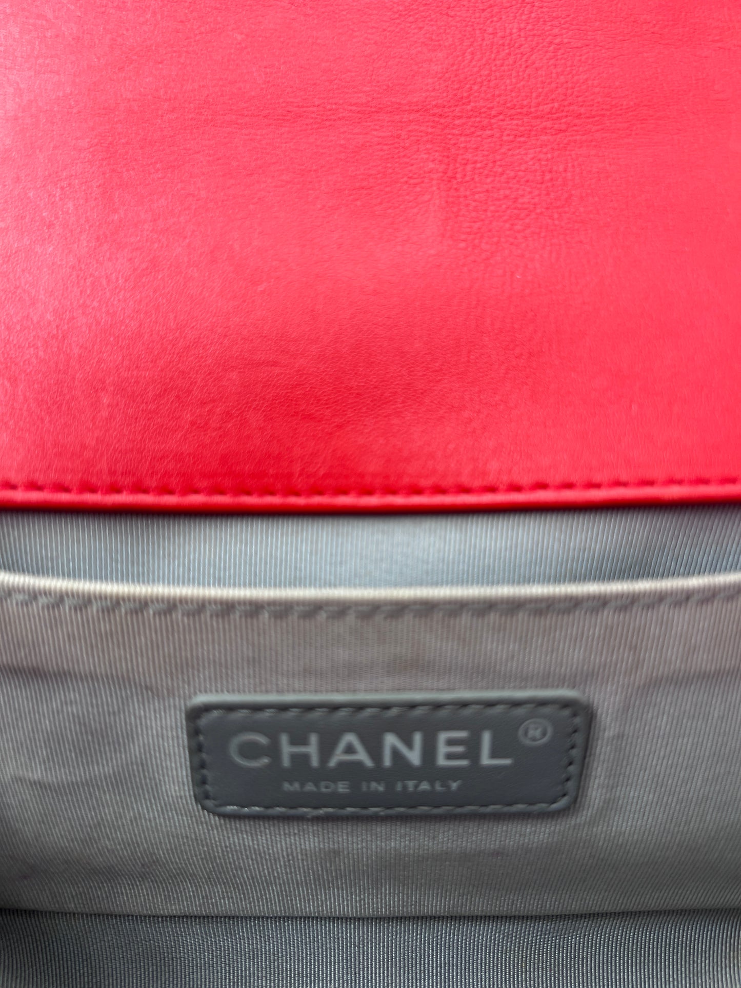 Chanel Boy Flap Bag Quilted Lambskin, RED, LEATHER, Shoulder bag