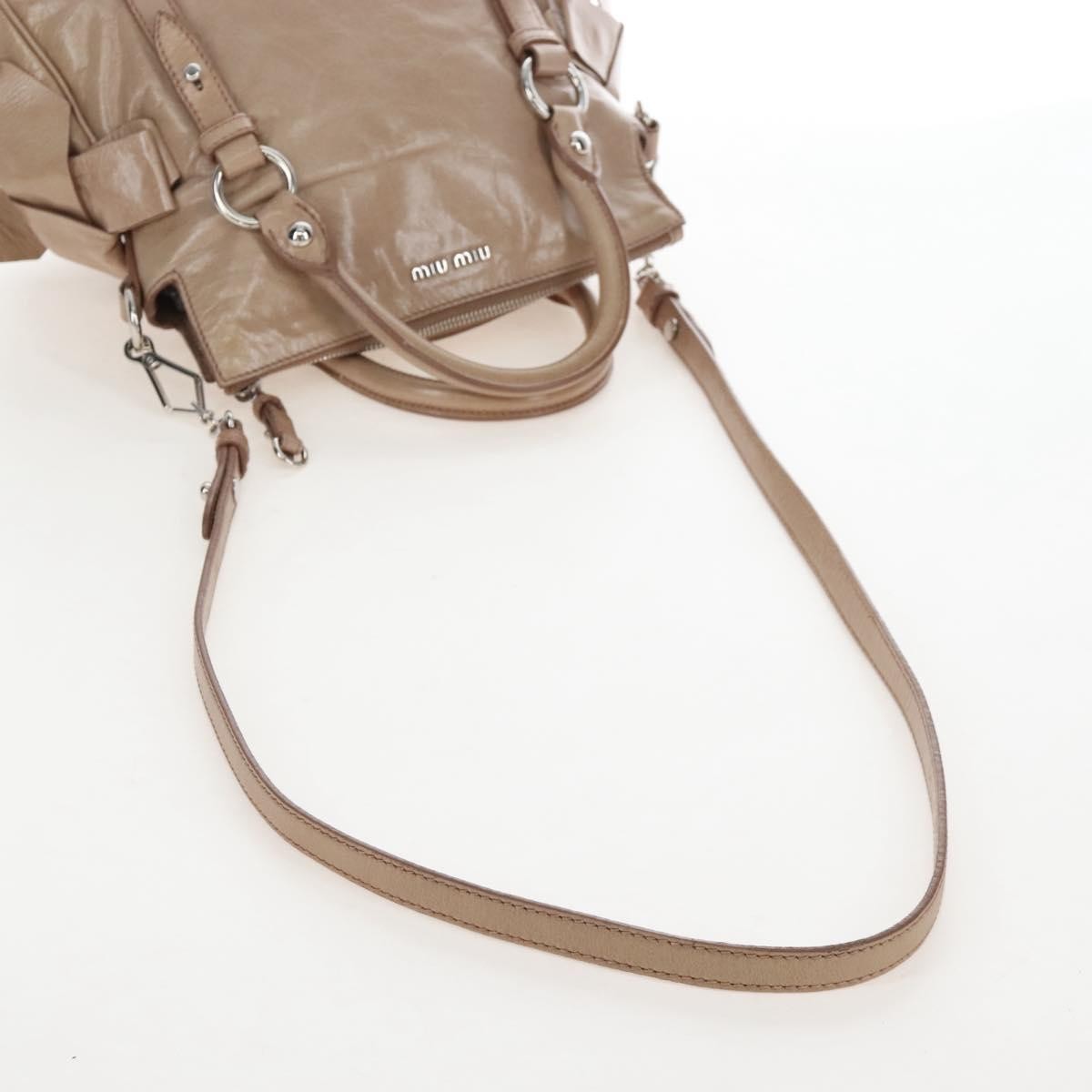 Miu Miu Bow Satchel Cervo Leather, Beige, Leather, Handbag