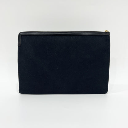 Celine Logo Zip Pouch Floral Jacquard with Leather, Black, Canvas, Clutch