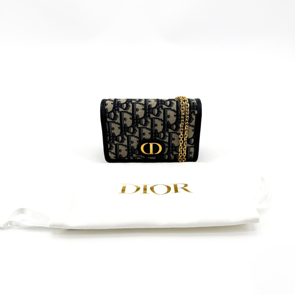 Christian Dior 30 Montaigne Nano Convertible Belt Oblique Canvas, Navy, Canvas, Clutch