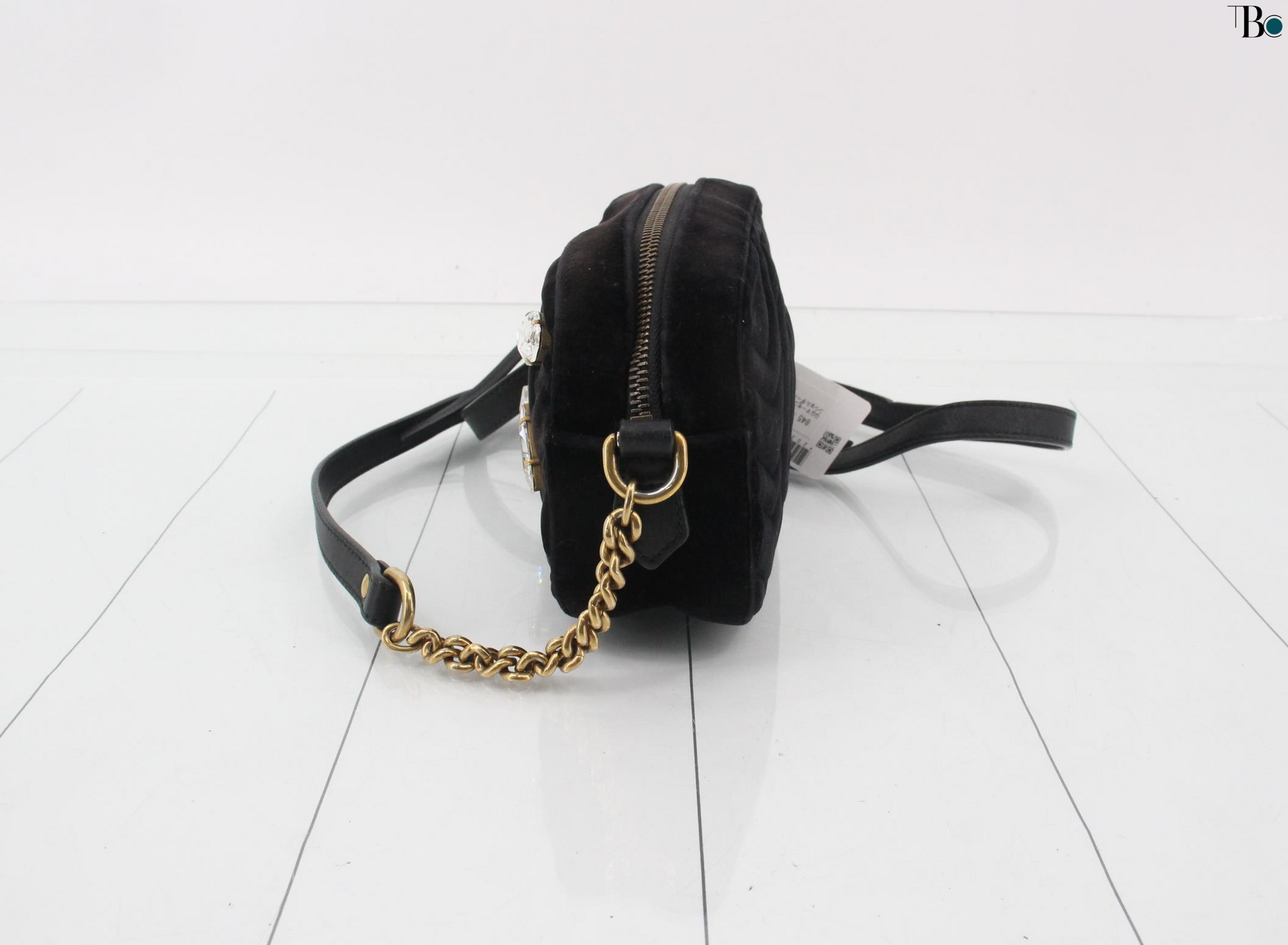 Gucci GG Marmont Flap Bag Crystal Embellished Matelasse Velvet, BLACK, VELVET, Shoulder bag