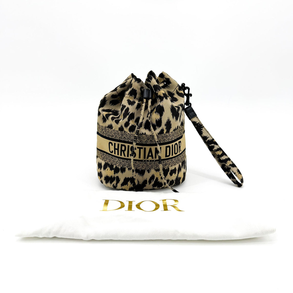 Christian Dior Logo Travel Drawstring Printed Fabric, Beige, Canvas, Clutch
