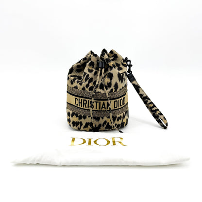 Christian Dior Logo Travel Drawstring Printed Fabric, Beige, Canvas, Clutch