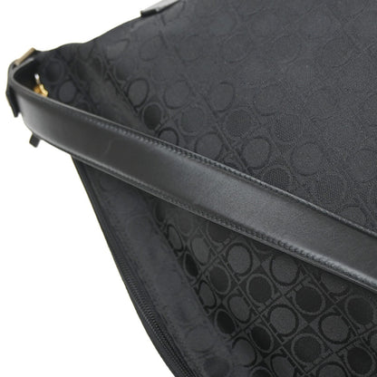 Salvatore Ferragamo Gancini Zip Leather, Black, Canvas, Tote Bag