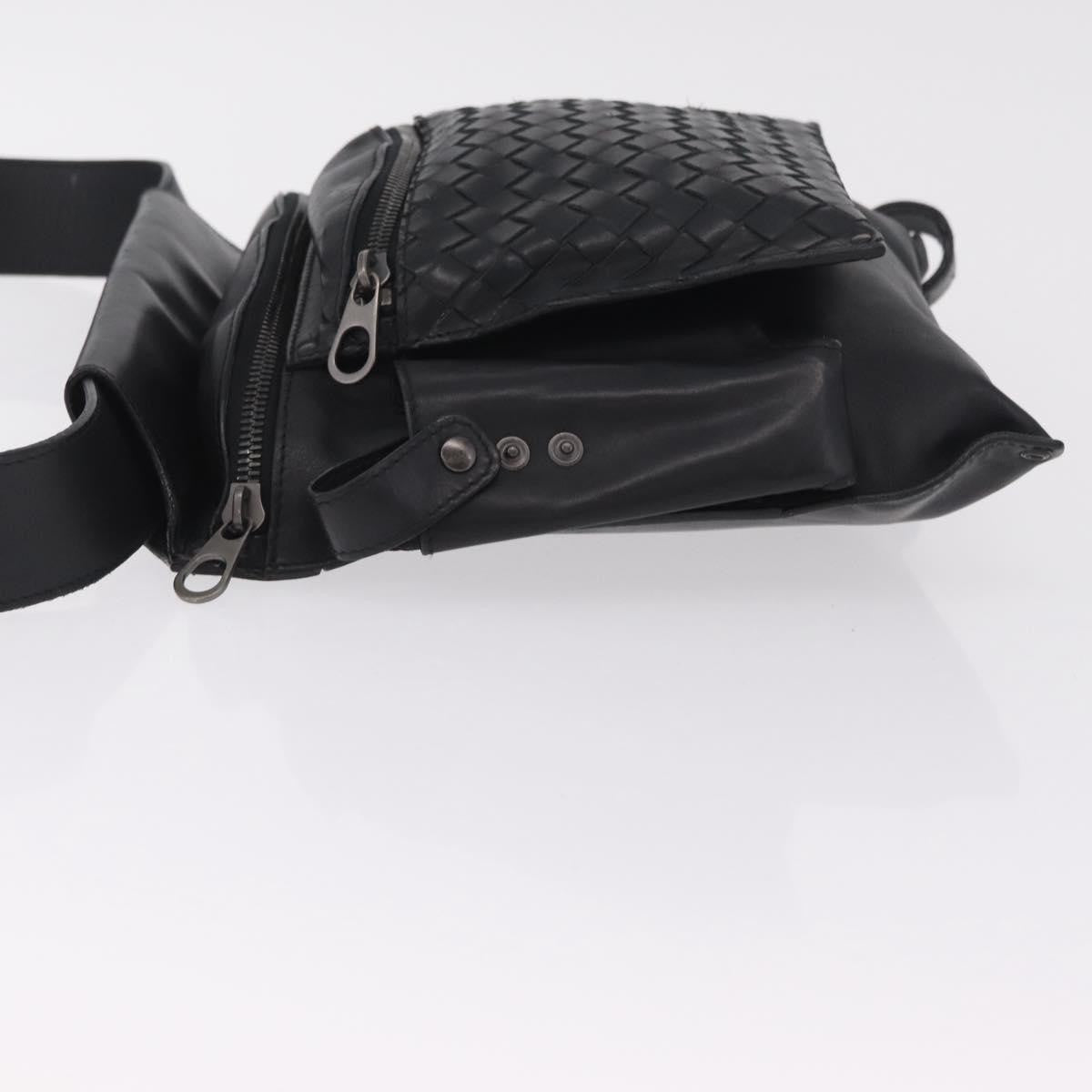 Bottega Veneta Utility Waist Leather with Intrecciato, Black, Leather, Shoulder Bag