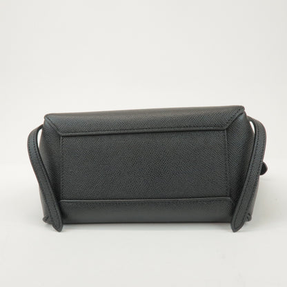 Celine Belt Textured Leather, Black, Leather, Handbag