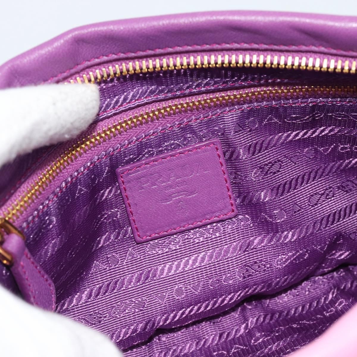 Prada Fold Over Chain Flap Soft Calf, Purple, Leather, Handbag