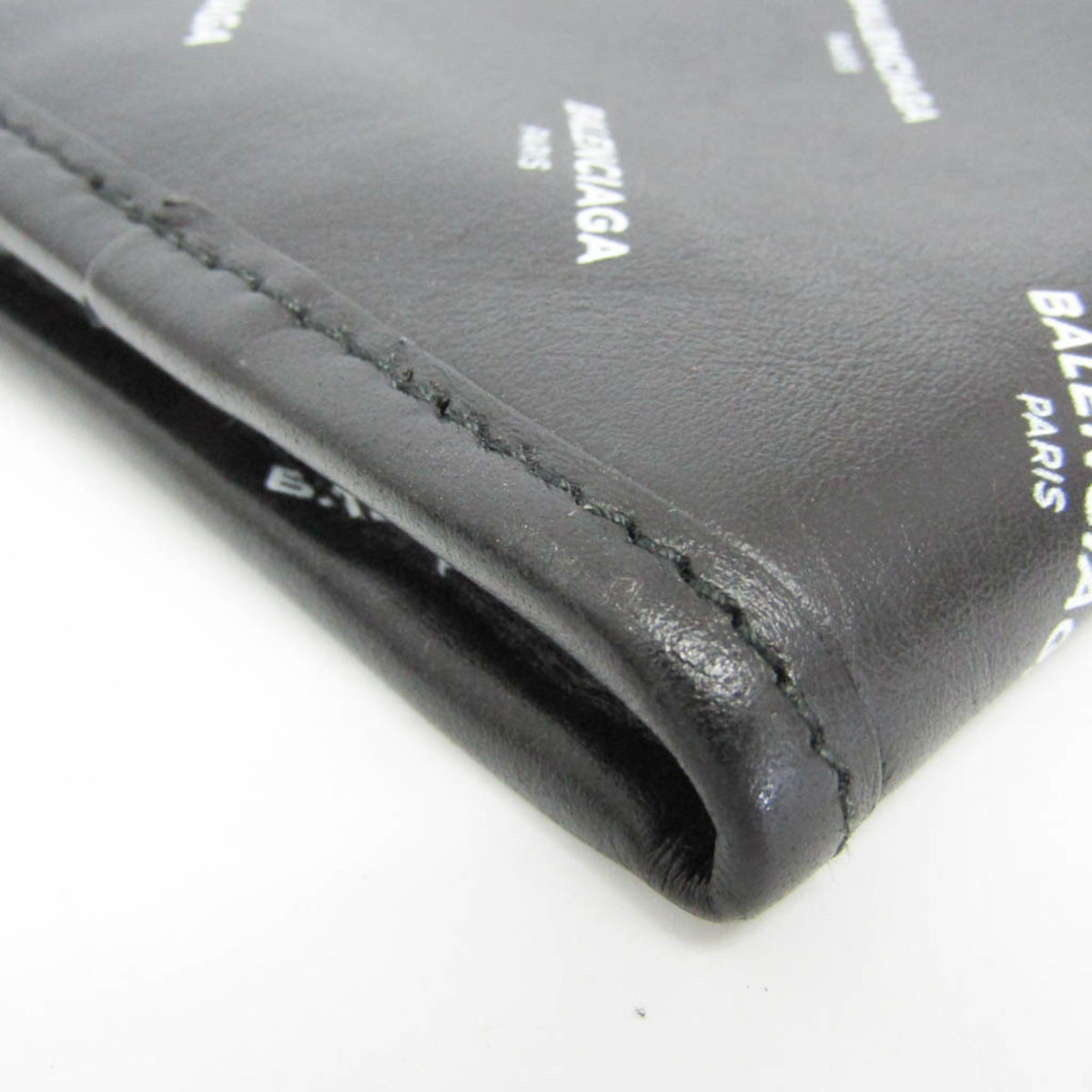 Balenciaga Logo Bazar Leather, Black, Leather, Clutch