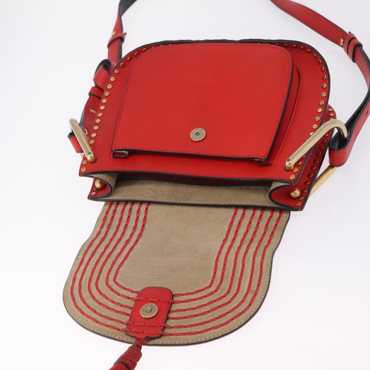 Chloe Hudson Whipstitch Leather, Red, Leather, Handbag
