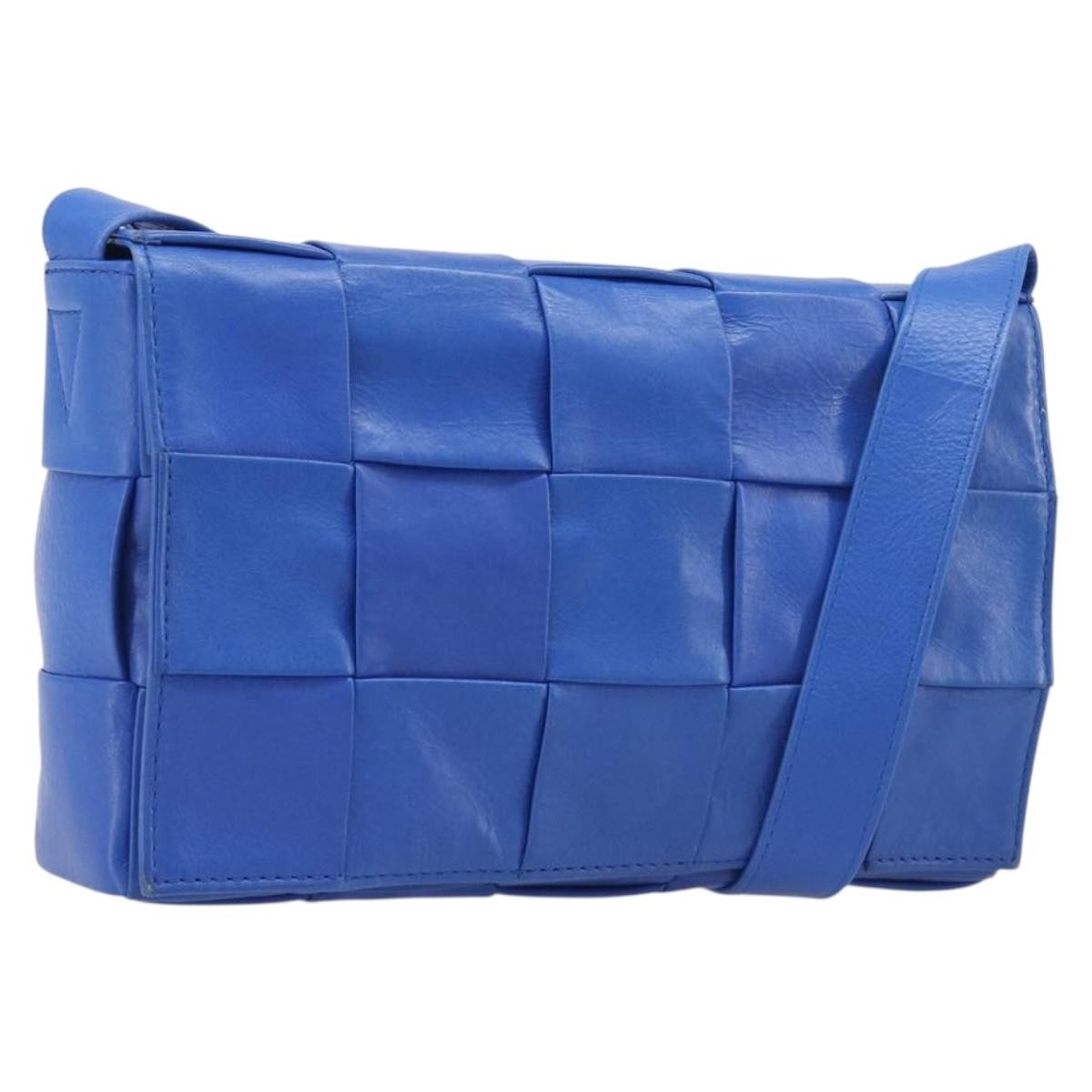 Bottega Veneta Cassette Maxi Intrecciato Leather, Blue, Leather, Crossbody Bag