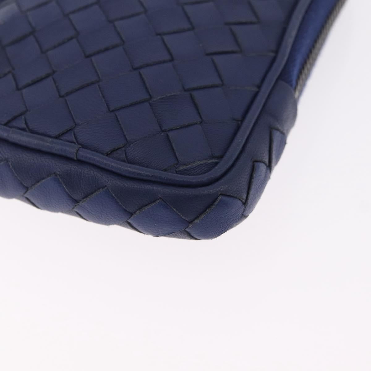Bottega Veneta Zip Around Intrecciato Nappa, Navy, Leather, Handbag