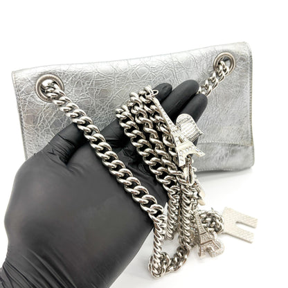 Balenciaga Crush Charm Chain Flap Leather, Silver, Leather, Shoulder Bag