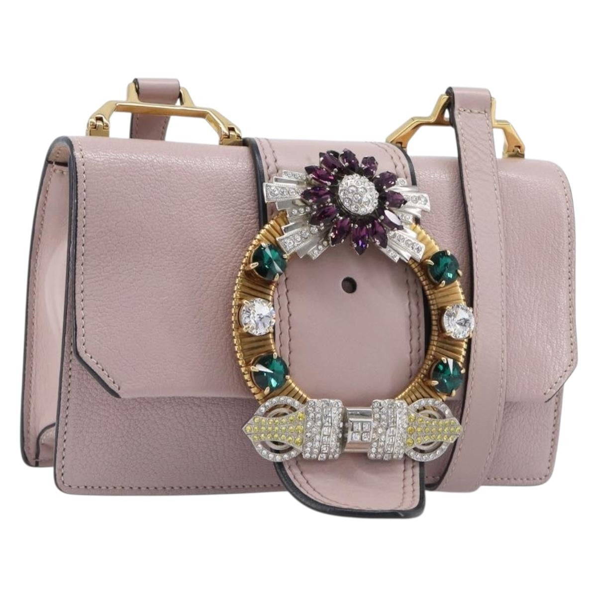 Miu Miu Madras Crystal Flap Leather, Pink, Leather, Crossbody Bag
