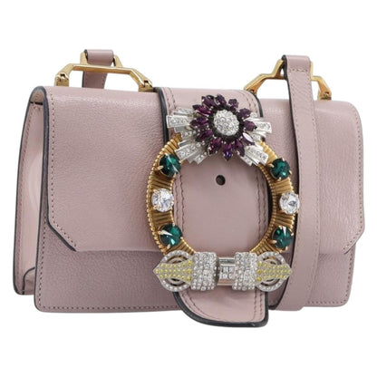 Miu Miu Madras Crystal Flap Leather, Pink, Leather, Crossbody Bag
